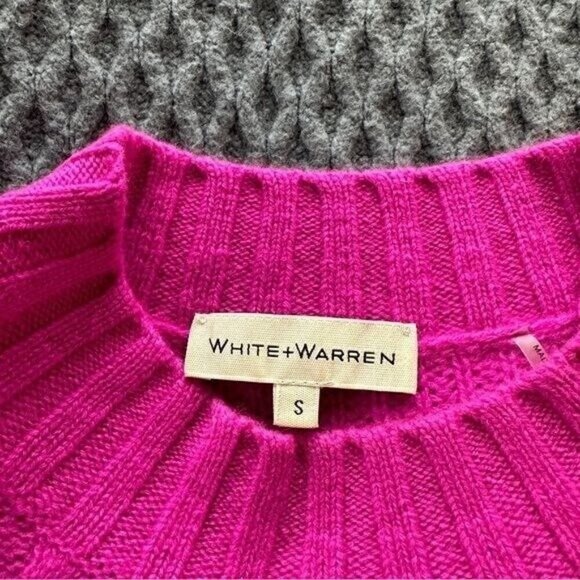 White + Warren Womens 100% Cashmere Sweater Size S Fuchsia Relaxed Mock Neck - Picture 5 of 7